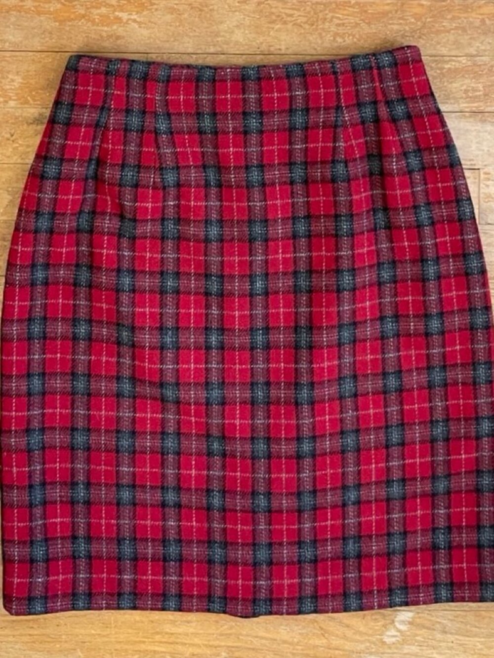 Vintage Plaid Wool Blend Skirt Size Small 27" Waist 1990s Red Tartan Straight